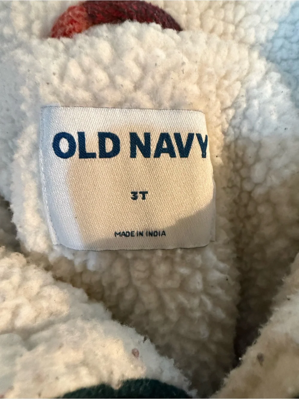 Toddler Boys Old Navy plaid Sherpa Shacket  in red tan & green Size 3T